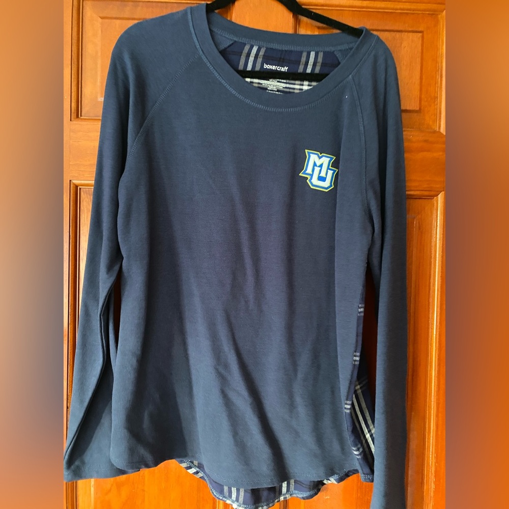 Boxercraft Womens Long Sleeve Shirt in Navy with Marquette Logo